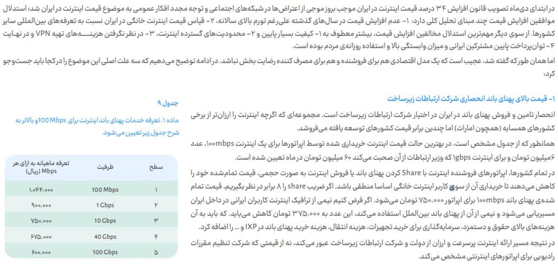قیمت بالای پهنای باند