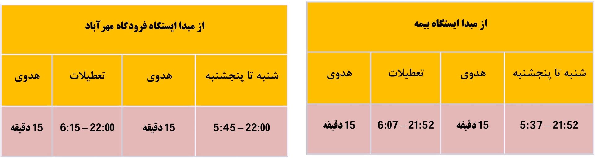 برنامه حركت قطارهای خط فرودگاه مهرآباد