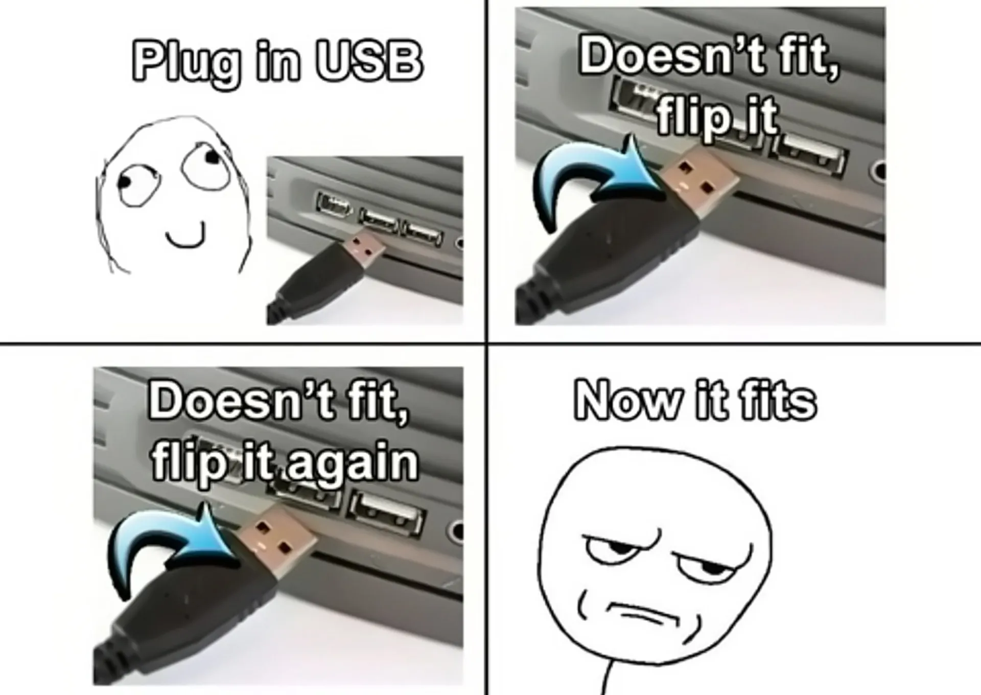 میم اینترنتی در مورد اشتباه وصل کردن کابل USB