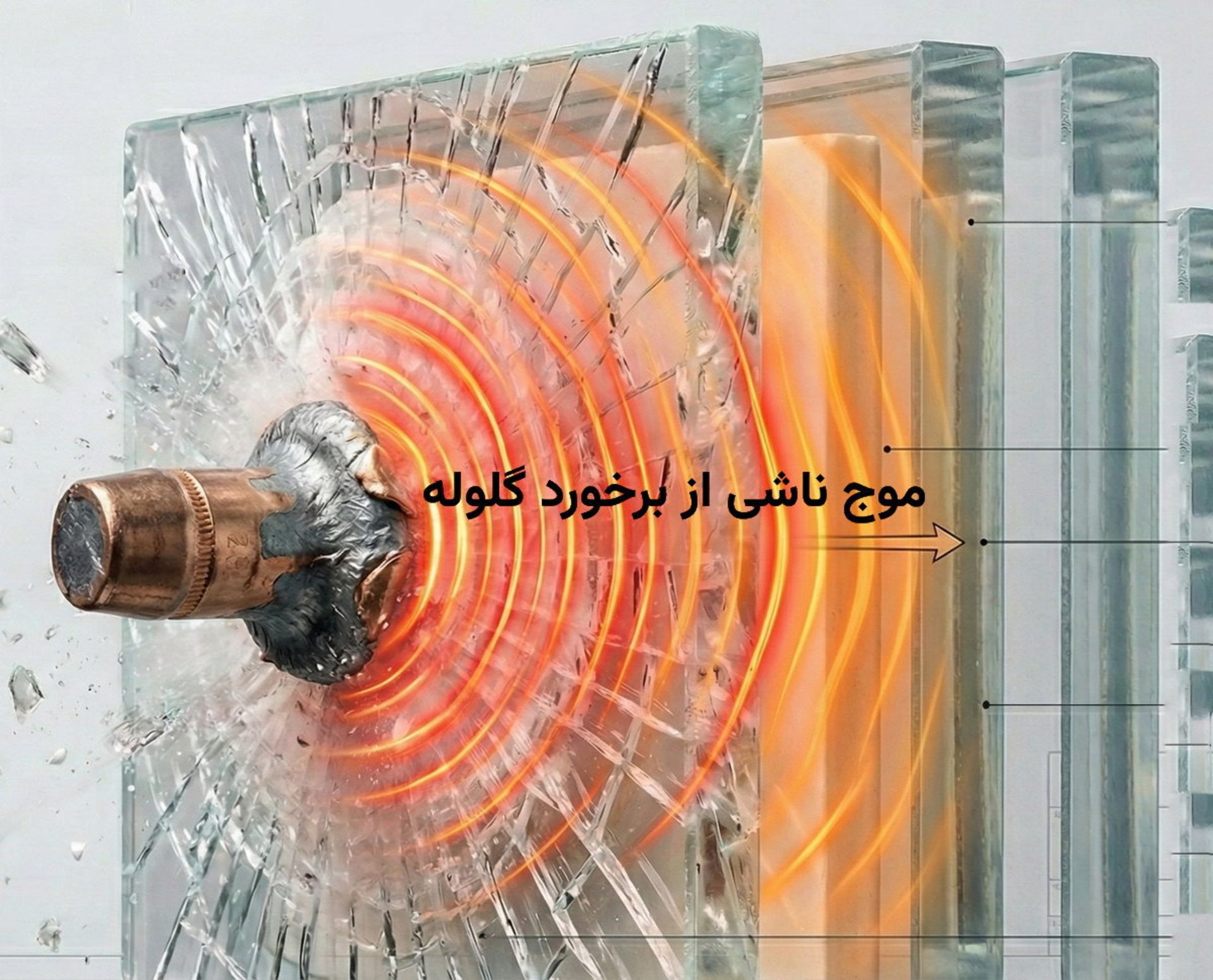 پخش شدن موج گلوله در سطح شیشه