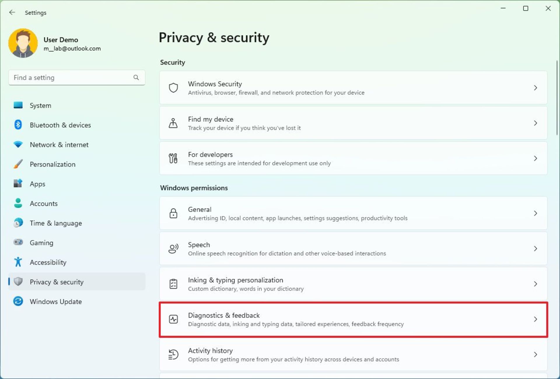 منوی تنظیمات شخصی و امنیتی ویندوز ۱۱