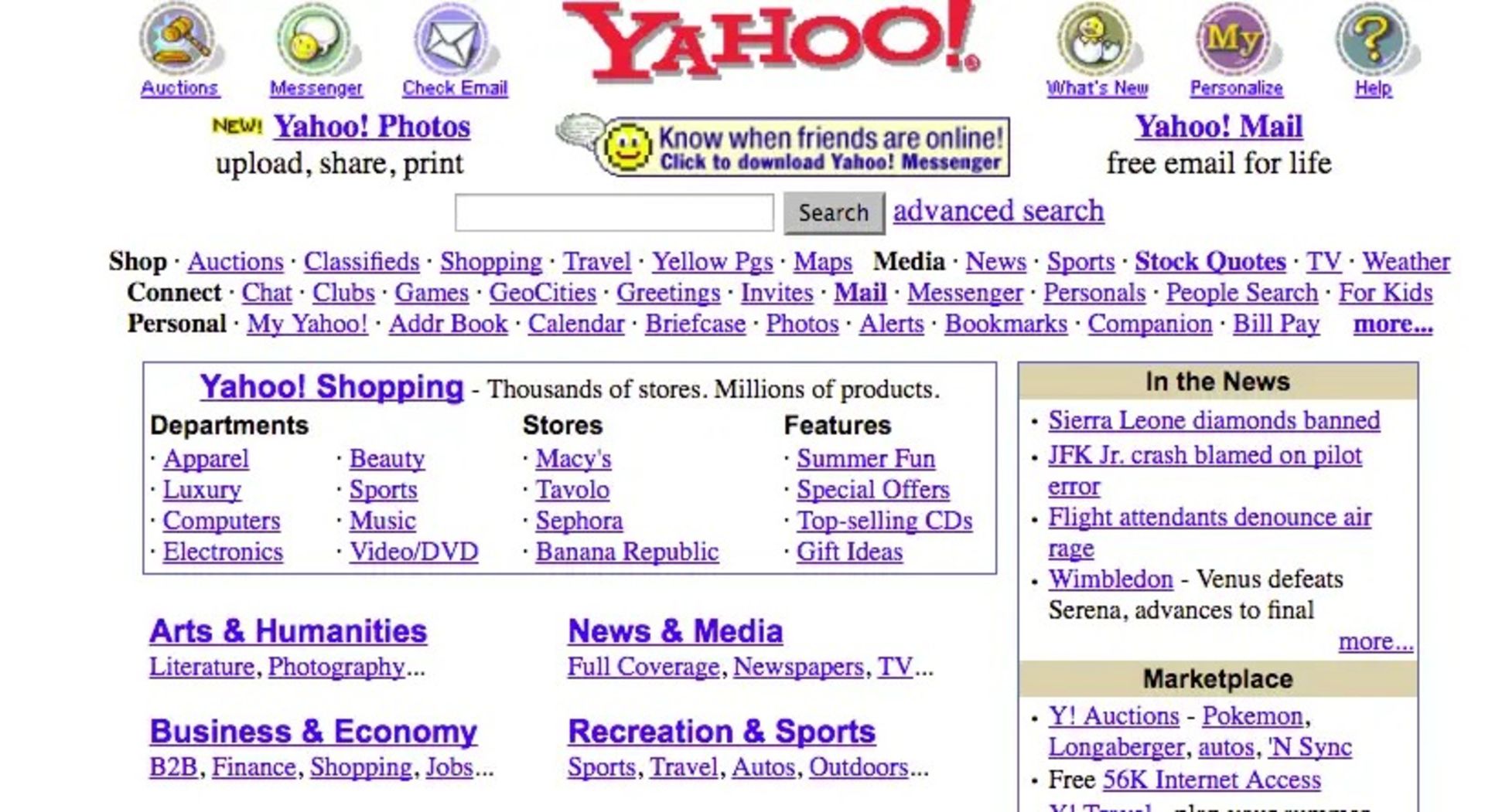 Yahoo website in 1998