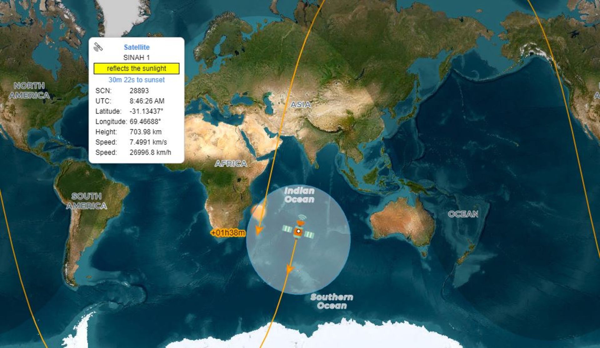 ردیابی ماهواره سینا-۱ در جو زمین