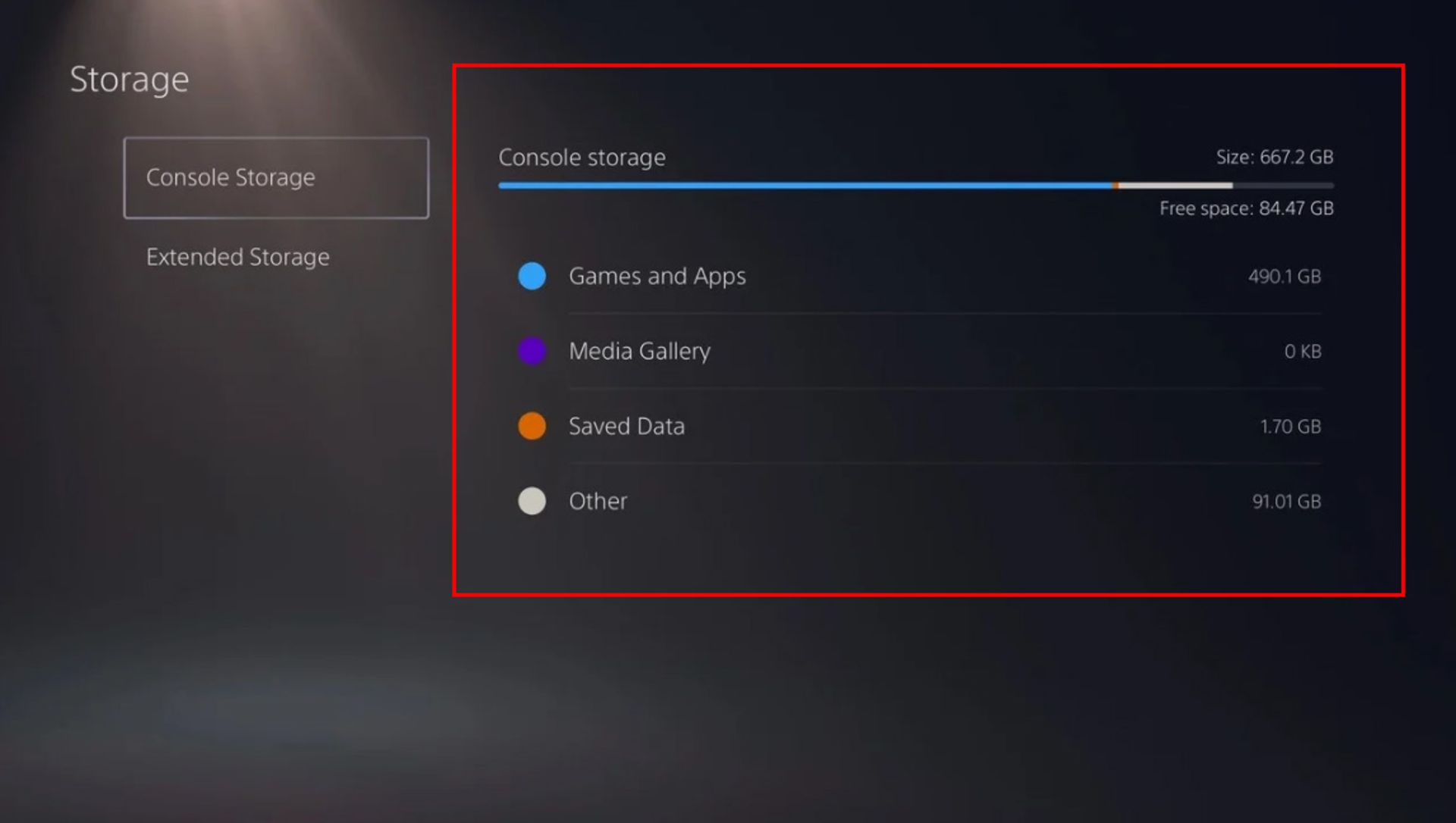 Console Storage در تنظیمات پلی استیشن 5