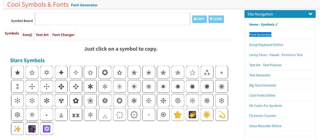 وب‌سایت Cool Symbol برای تغییر فونت اینستاگرام
