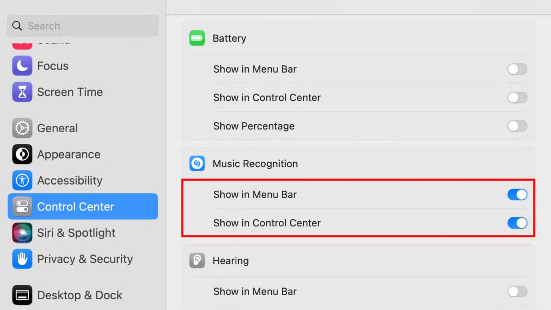 تشخیص آهنگ از Menu Bar یا Control Center مک