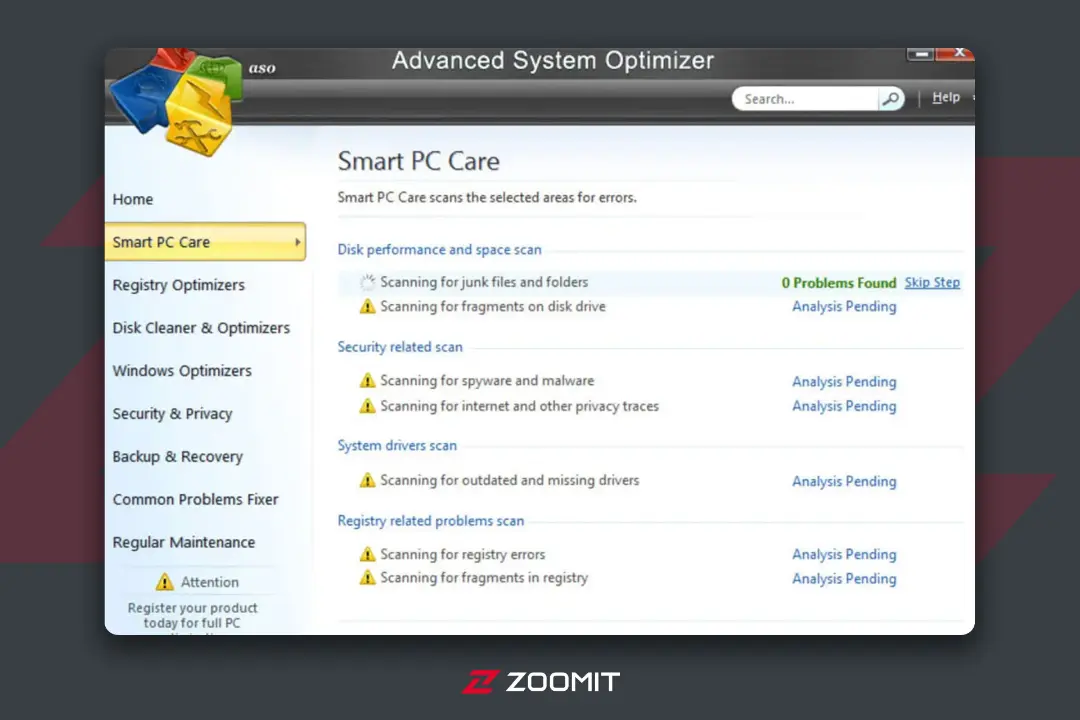 محیط اپلیکیشن Advance System و گزینه های مختلف آن