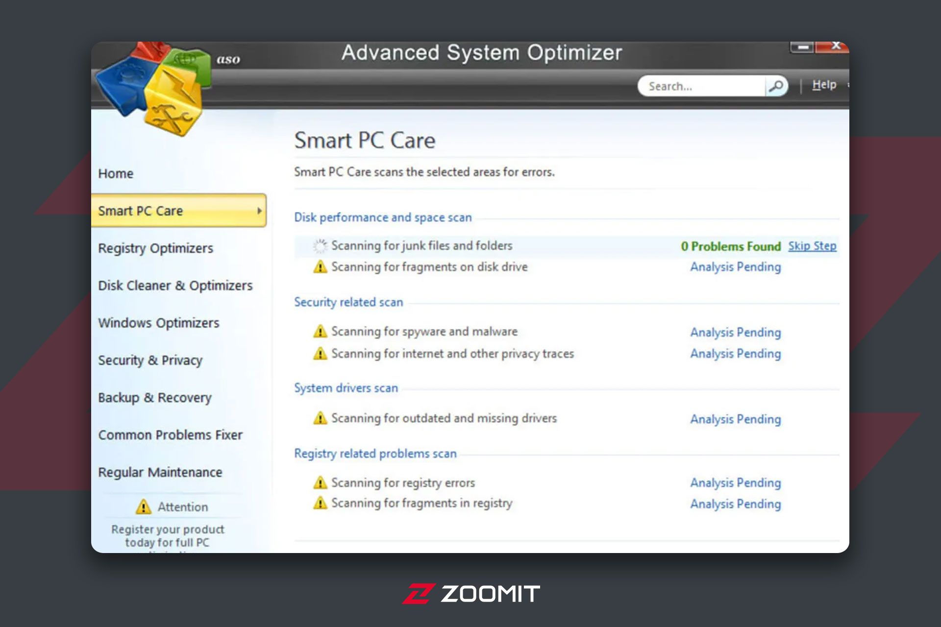 محیط اپلیکیشن Advance System و گزینه های مختلف آن
