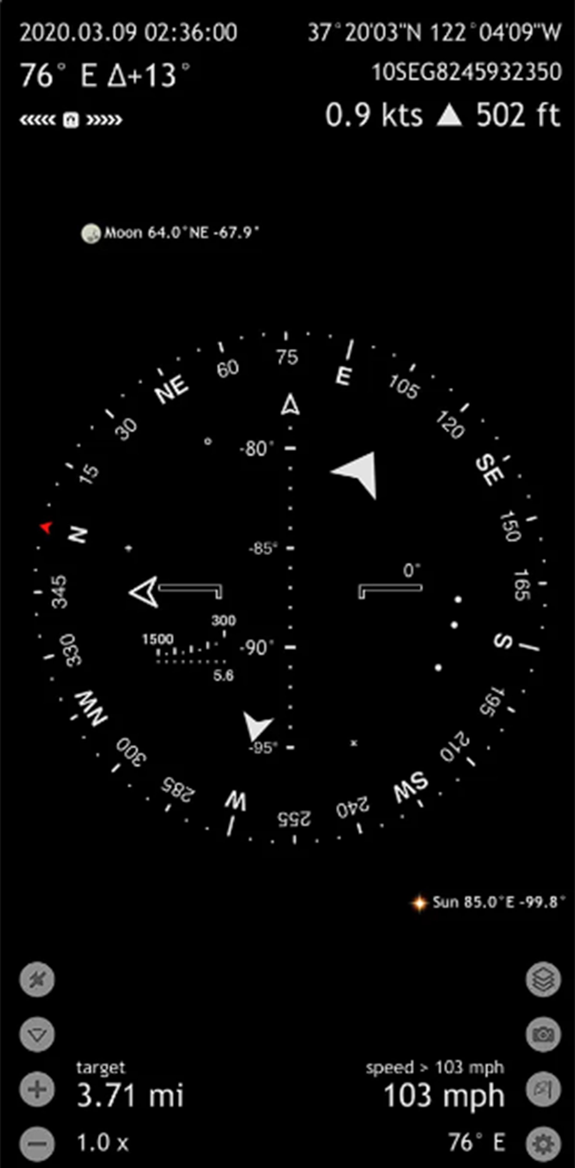صفحه قطب نمای اپلیکیشن Commander Compass Go