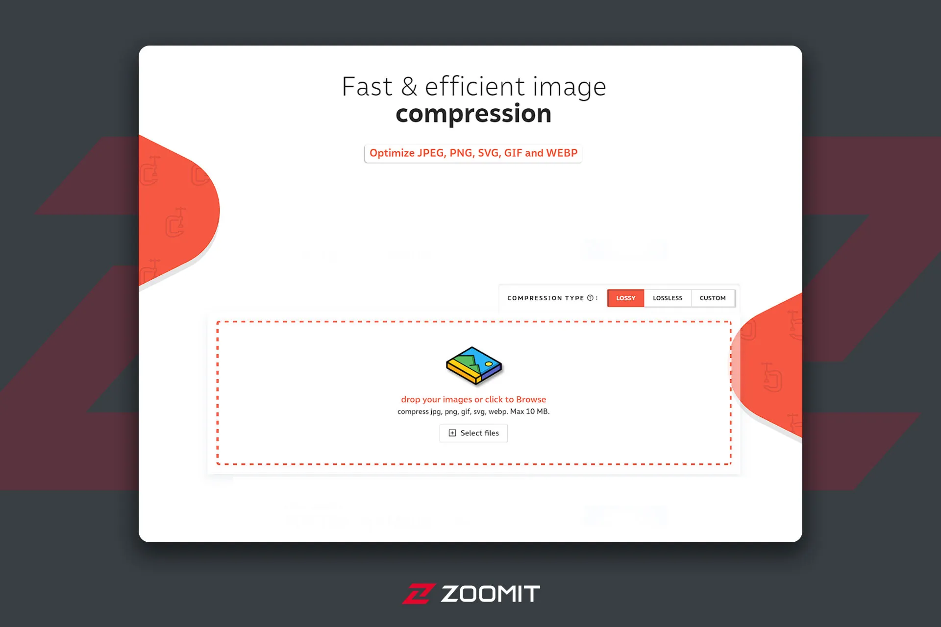 صفحه اول وب سایت Compressor و گزینه های مختلف آن