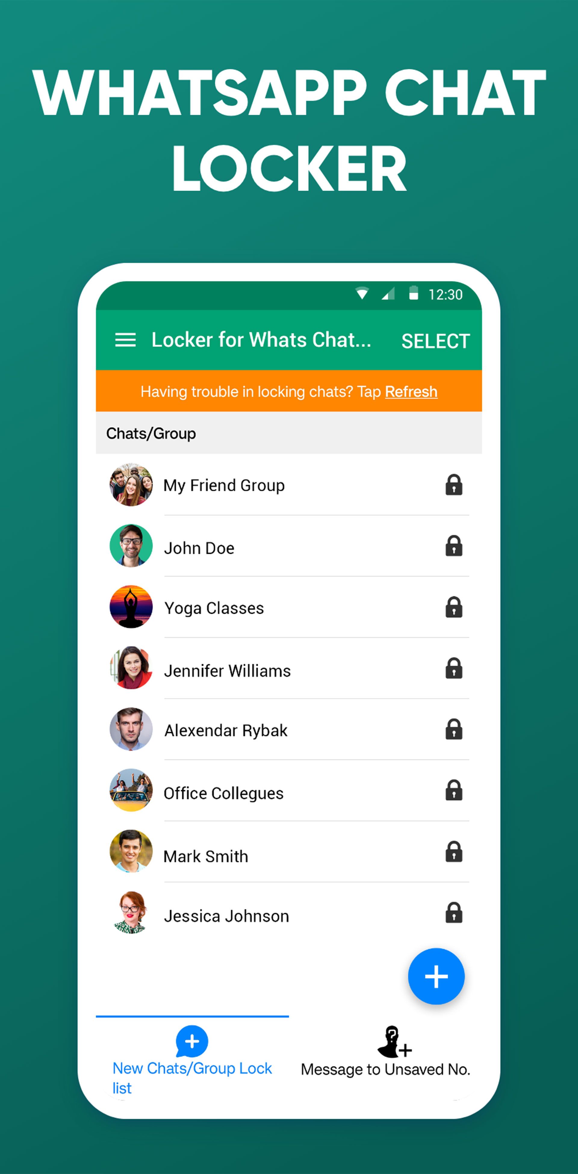 اسکرین شات محیط Locker for Whats Chat App که رابط کاربری آن را نشان میدهد
