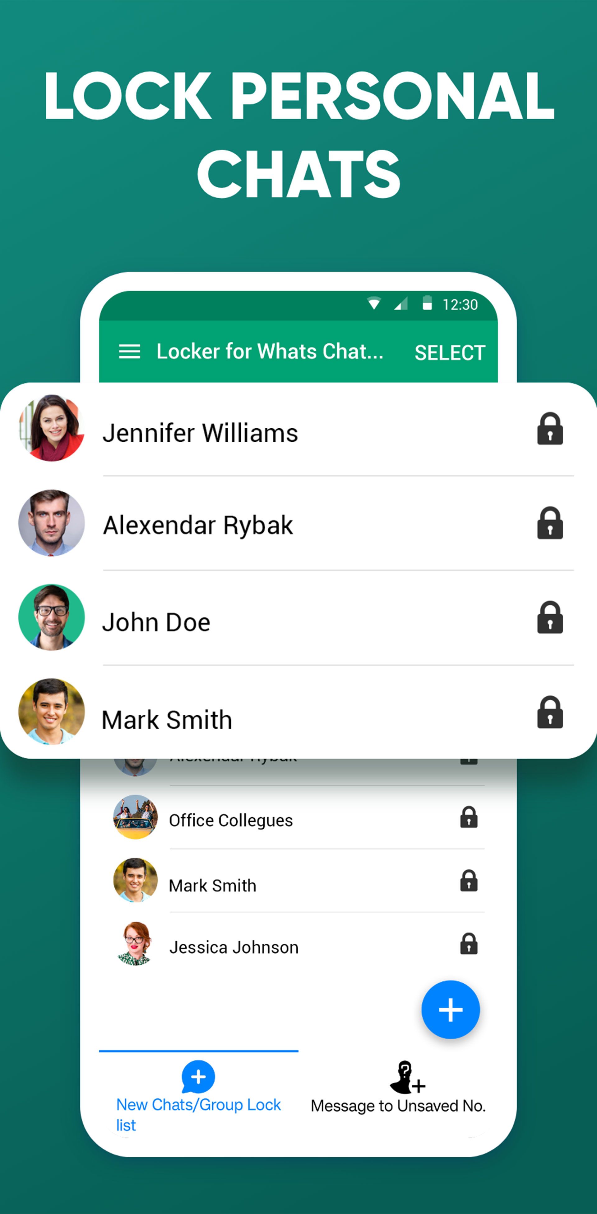 منوی پاپ آپ حاوی چت های قفل شده در Locker for Whats Chat App