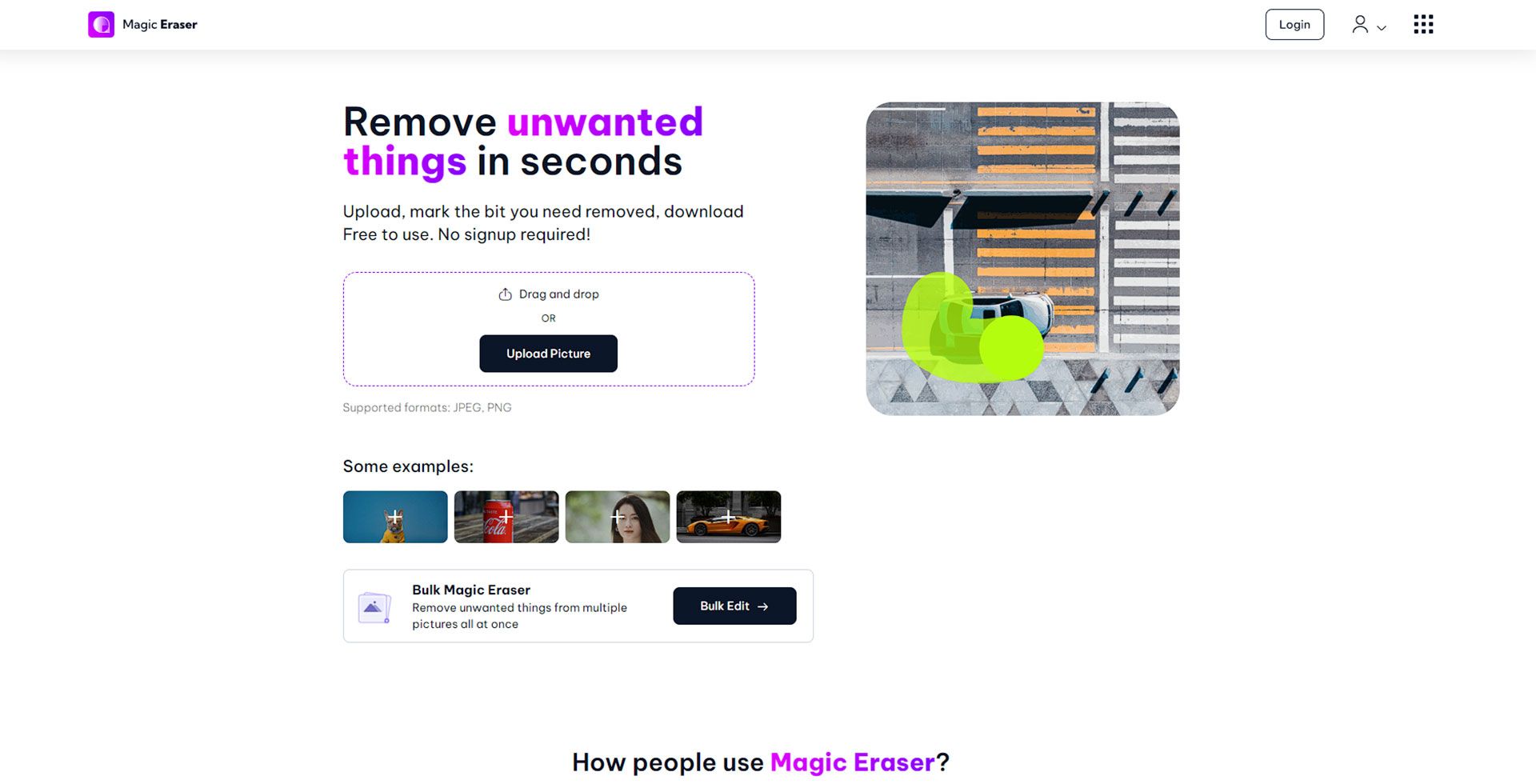 صفحه اصلی سایت Magic Eraser که سوژه در حال حذف شدن از تصویر را نشان می دهد