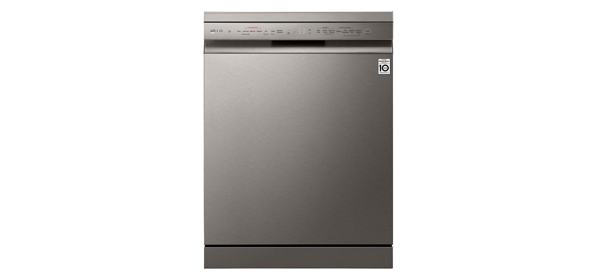 ماشین ظرفشویی ال جی QuadWash مدل DFC532FP به رنگ نقره ای از نمای روبه‌رو