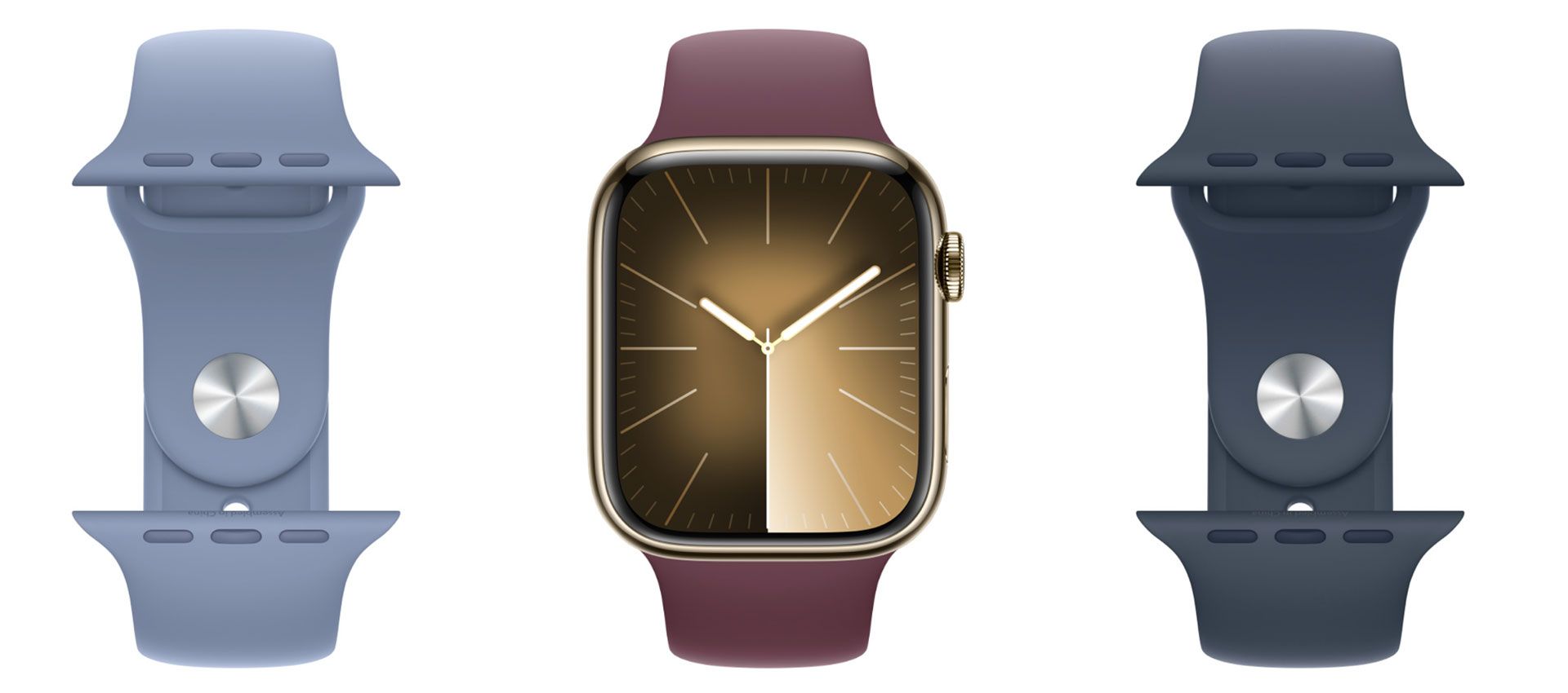 بند اسپرت اپل واچ در سه رنگ مختلف کنار یکدیگر