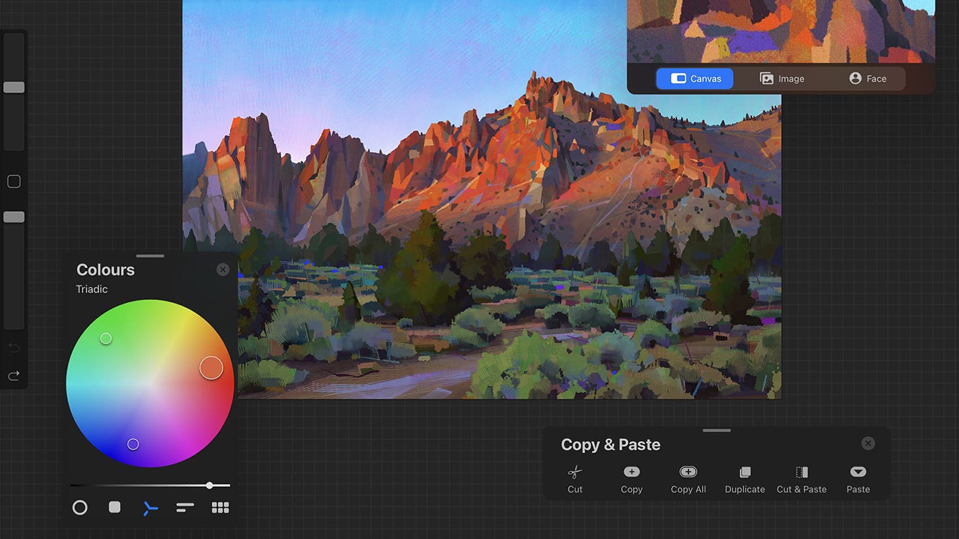 اسکرین شات طراحی در حال تکمیل در اپلیکیشن Procreate