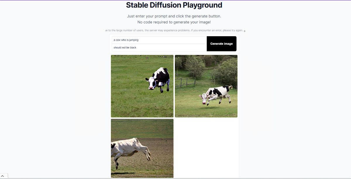 Images of a cow jumping on Stable Diffusion Online