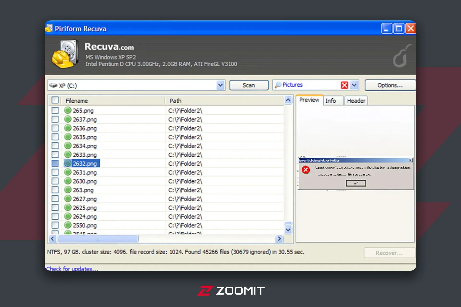 فایل های مختلف در Recuva