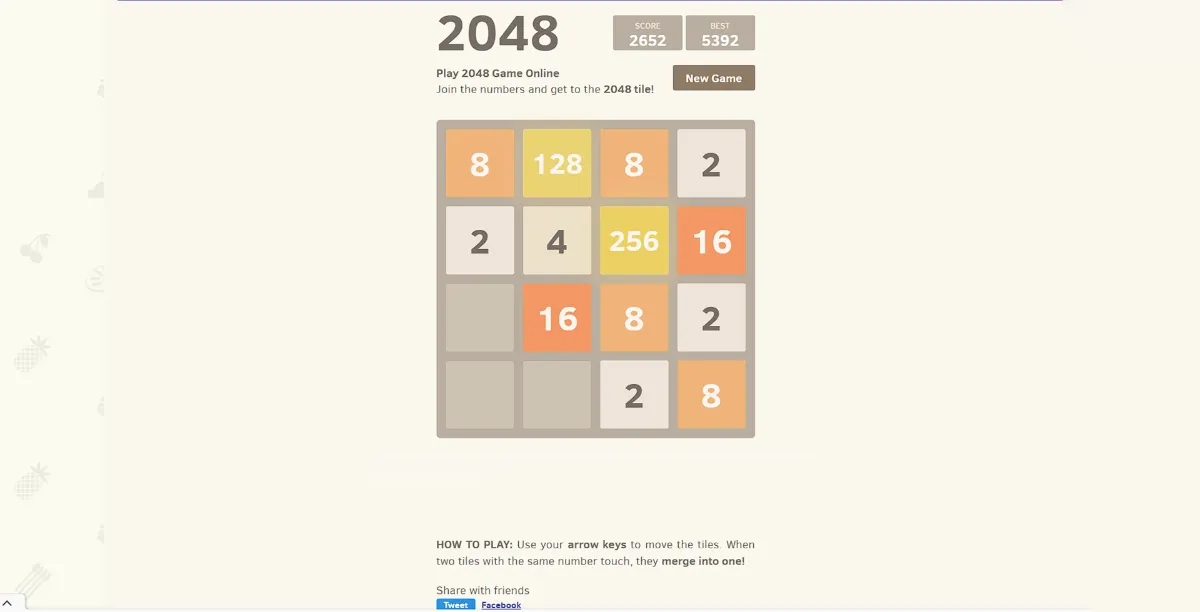 باکس‌های مختلفل اعداد در بازی 2048game 