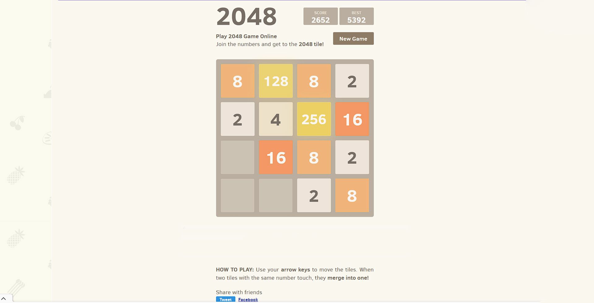 باکس‌های مختلفل اعداد در بازی 2048game 