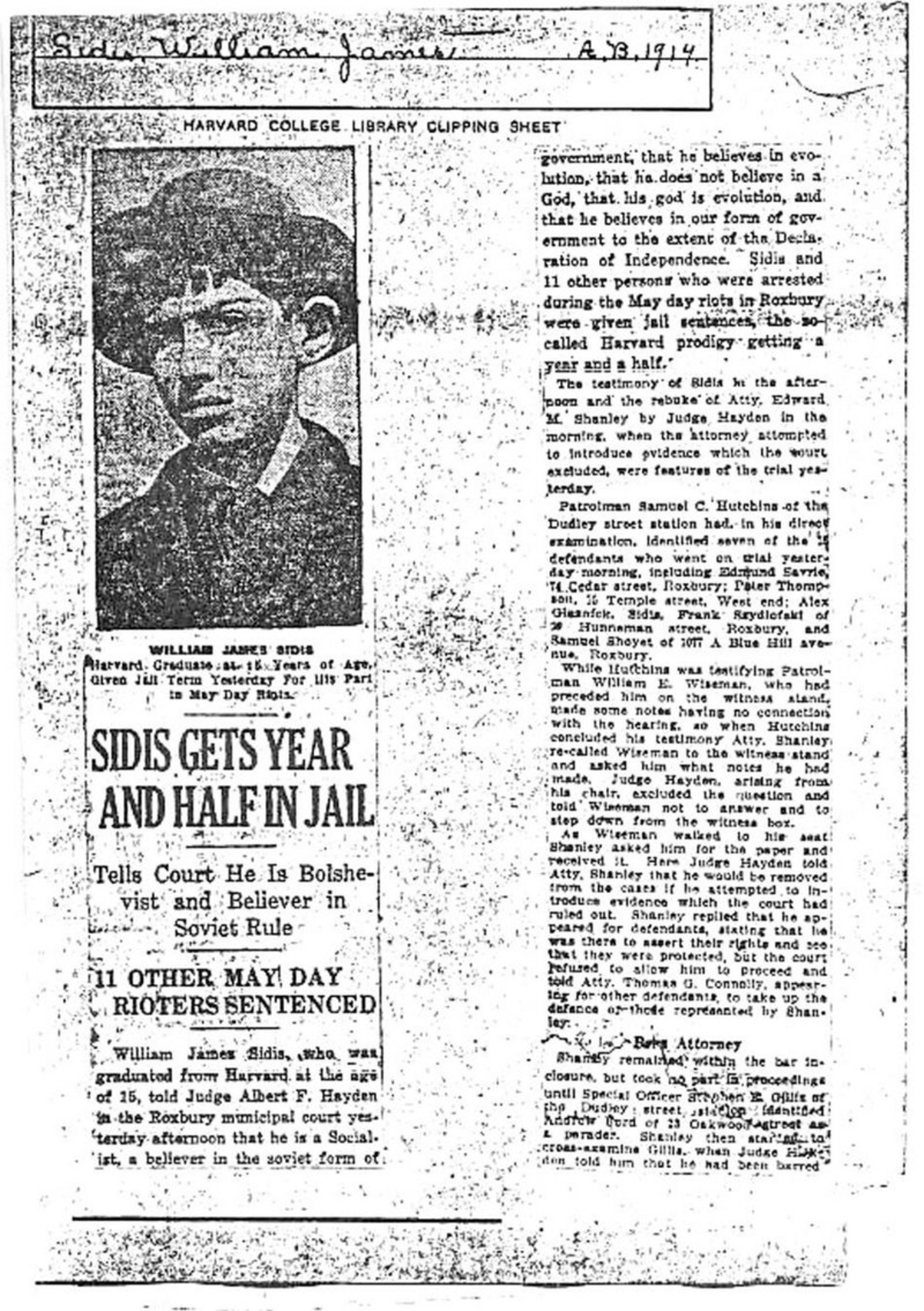 انعکاس خبر بازداشت ویلیام سیدیس در روزنامه