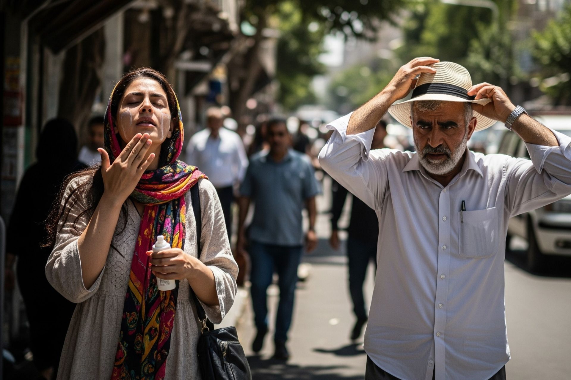 زن و مرد در خیابانی در تهران