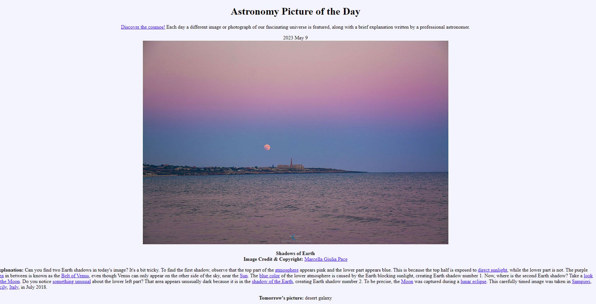 عکسی از یک جرم آسمانی در صفحه Astronomy Picture of the Day
