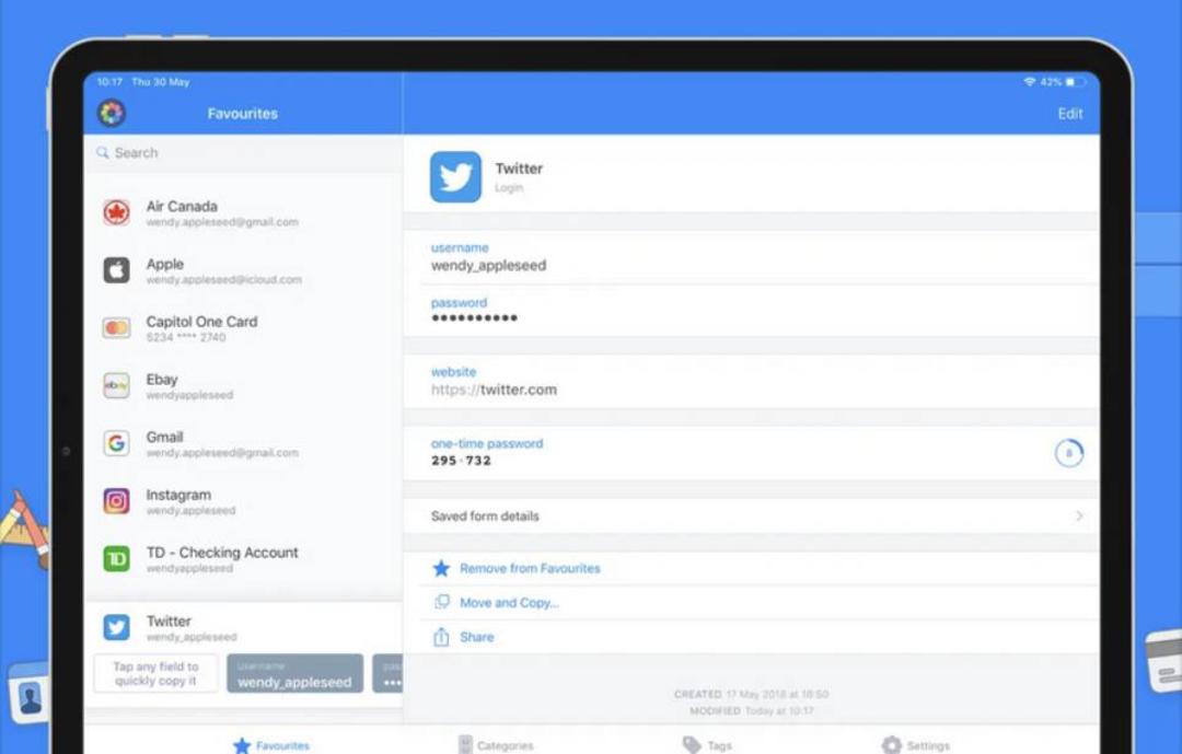 پسوردهای ذخیره‌شده در 1Password 