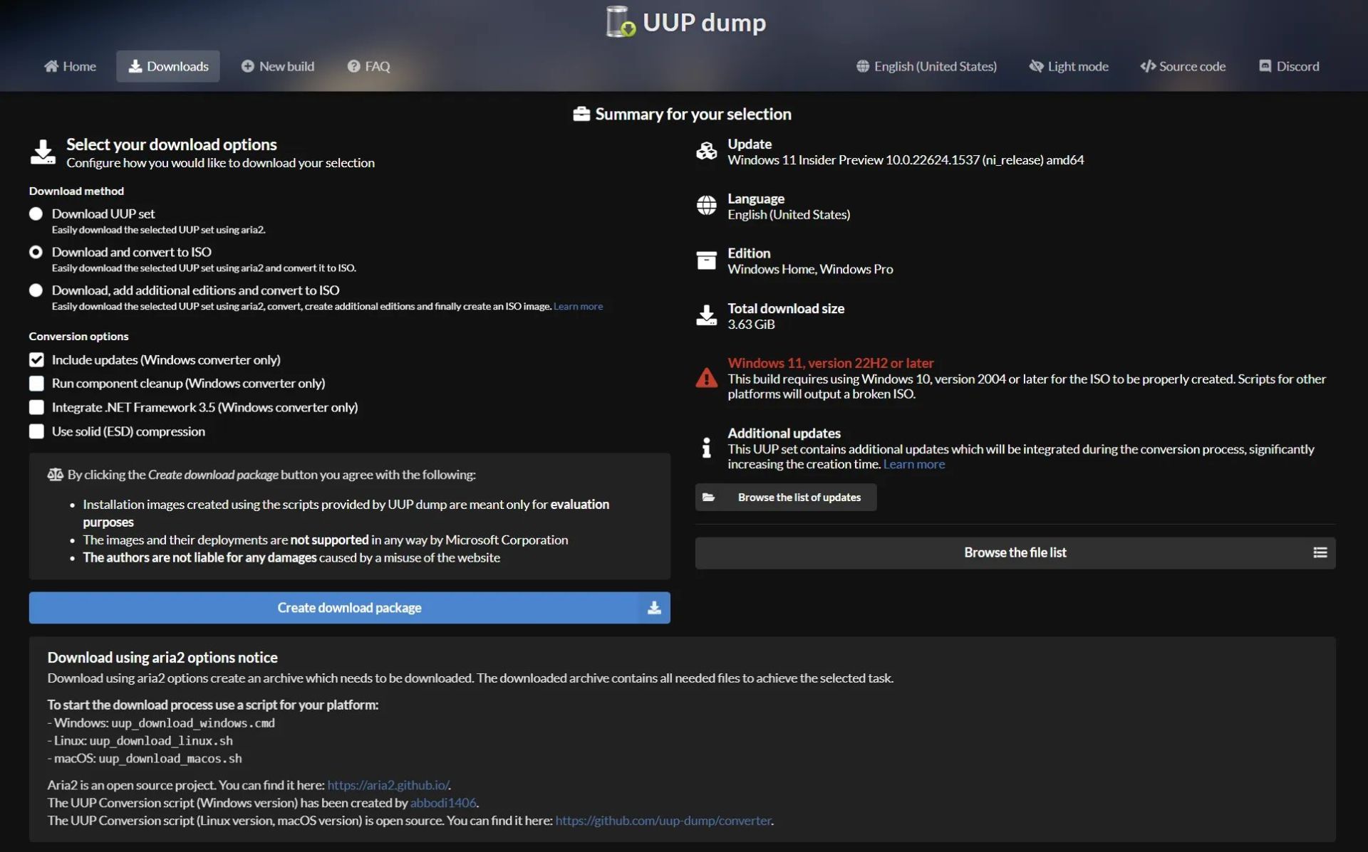 گزینه UUP Download and convert