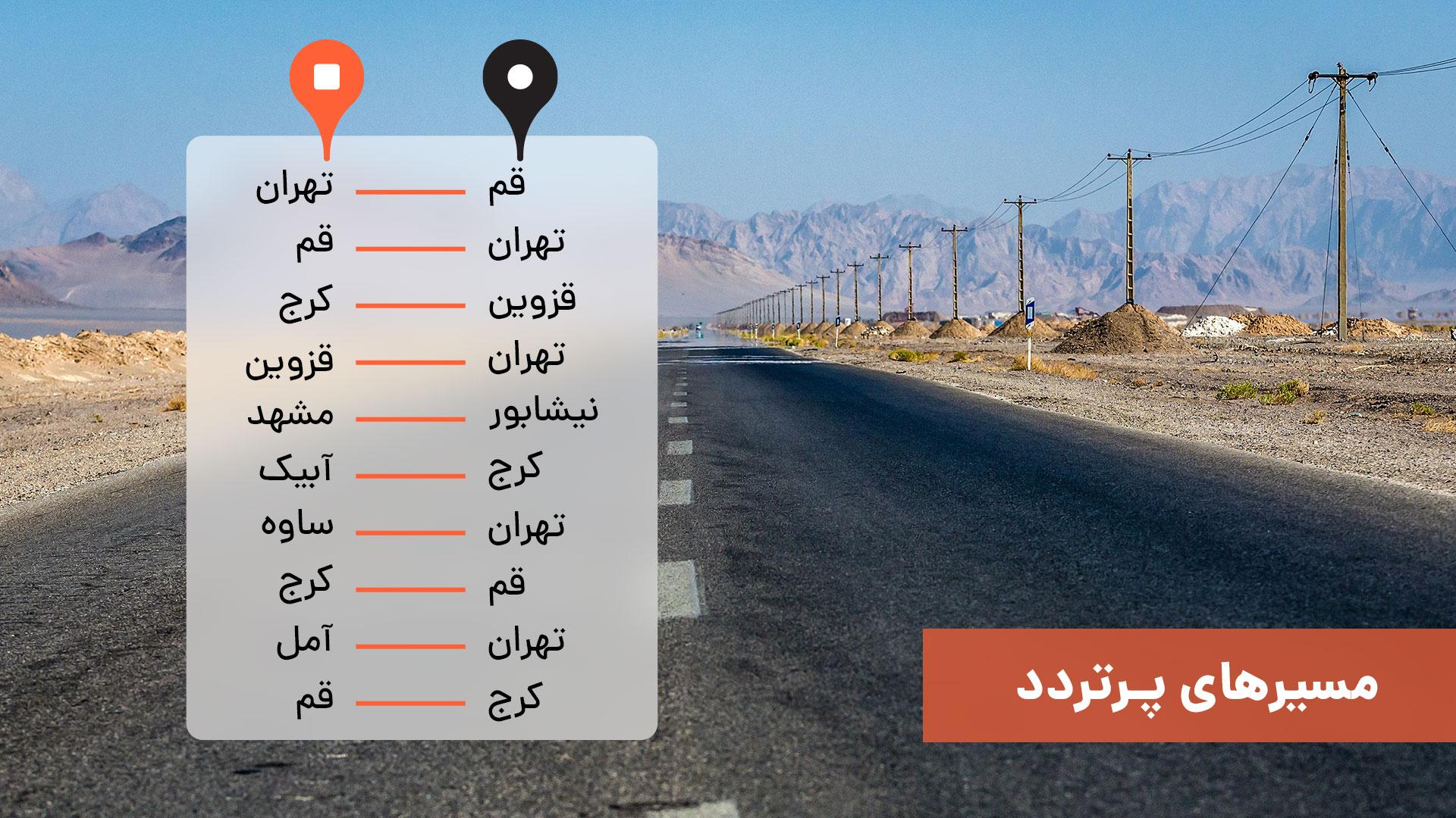 مسیرهای پرتردد بین شهری در تپسی