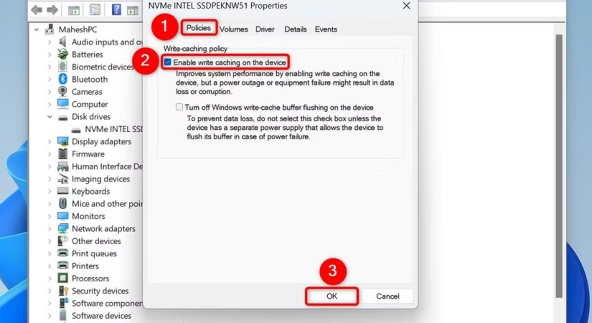 فعال‌کردن Write Caching