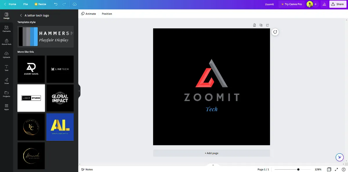 Zoomit logo design steps on Canva site