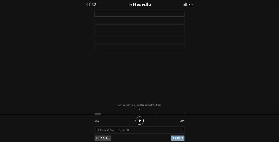 صفحه اصلی سایت heardle که کیبورد کلمات و چندین باکس را نشان می‌دهد