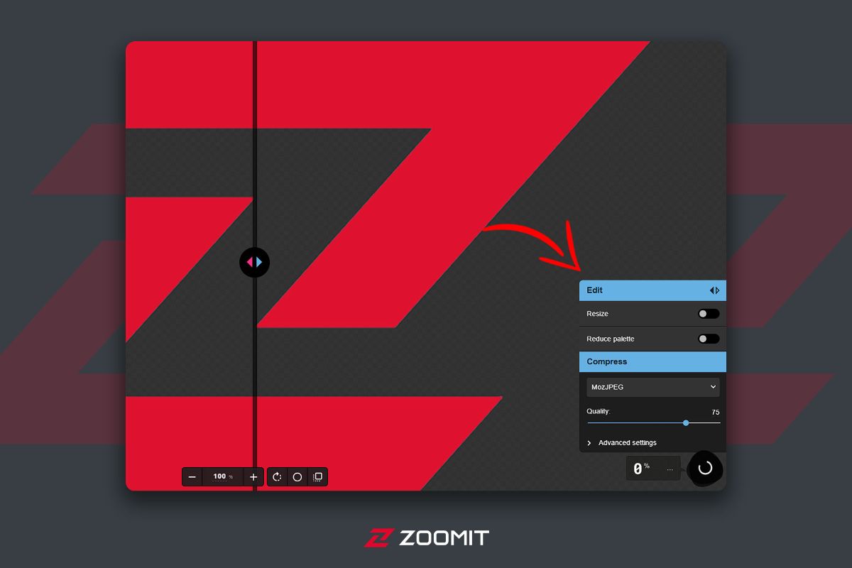 Toolbar on the side of the page with the Zoomit logo in the middle