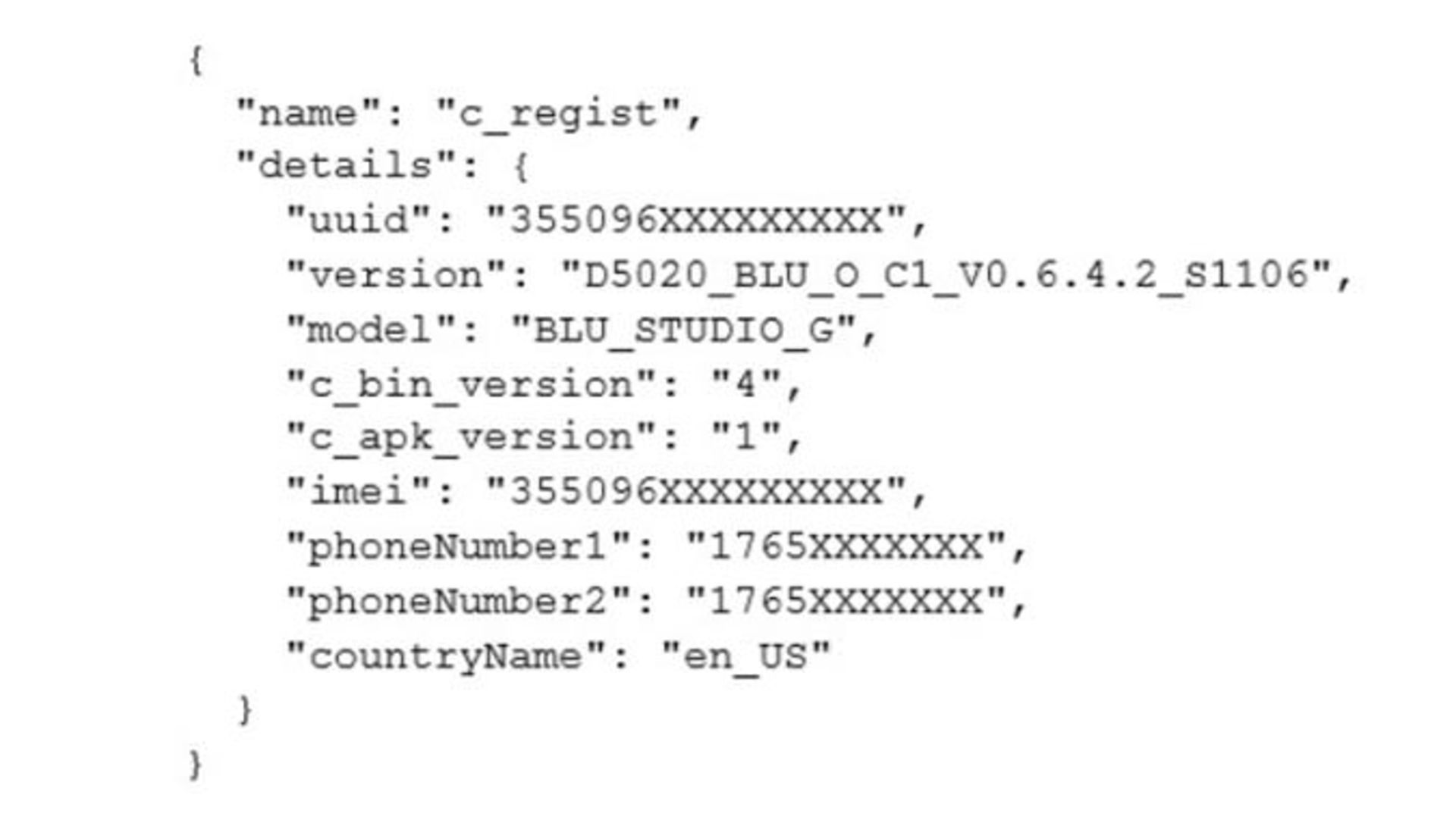 اطلاعات فرستاده شده توسط BLU Studio G