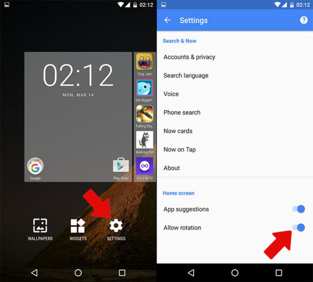 Allow rotation in home screen