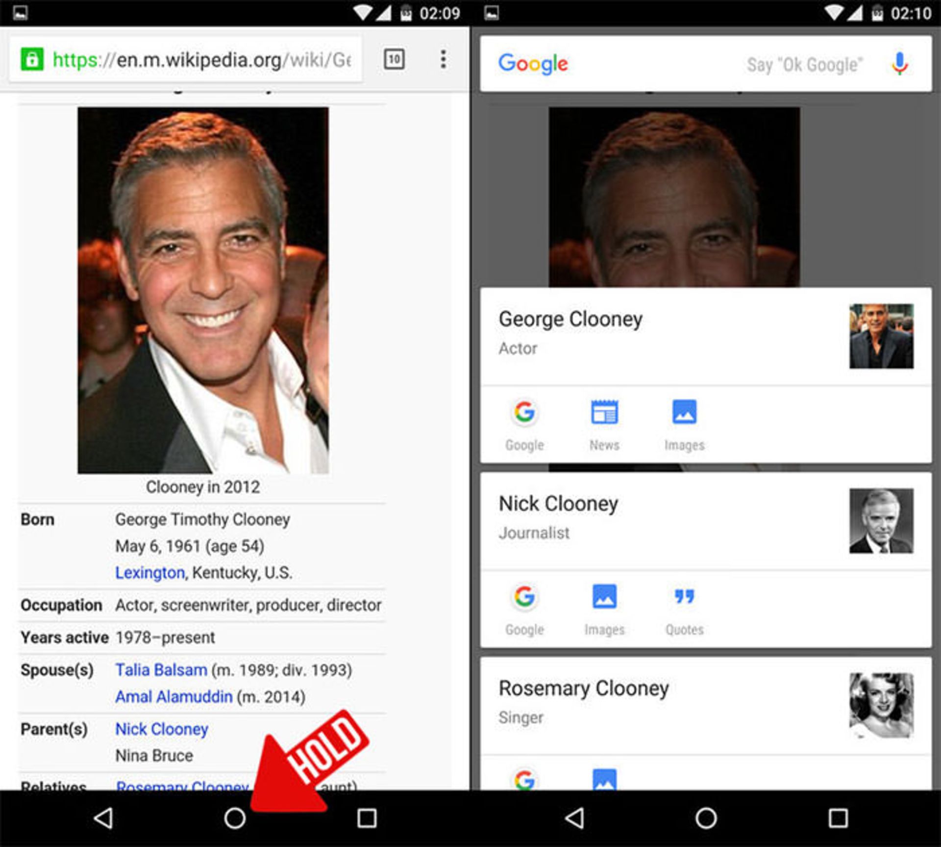  Hold Home button to access Google Now on Tap