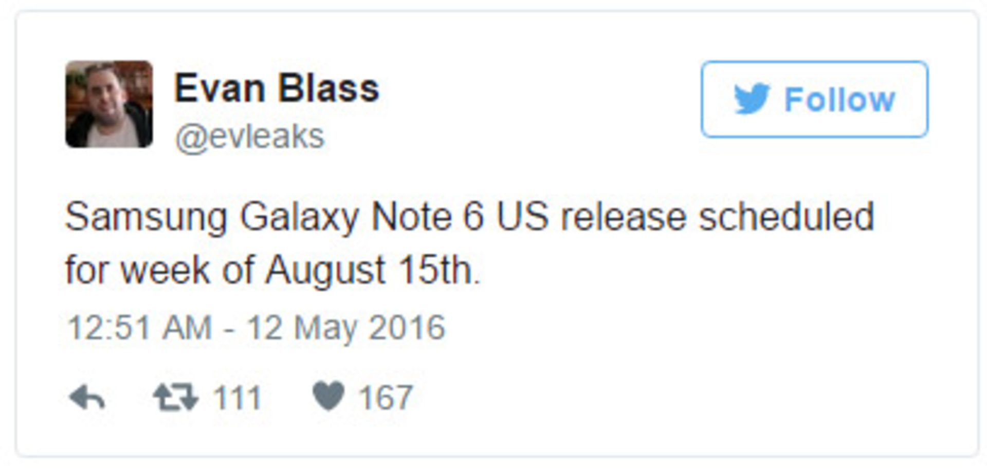 توییت در مورد گلکسی نوت 6