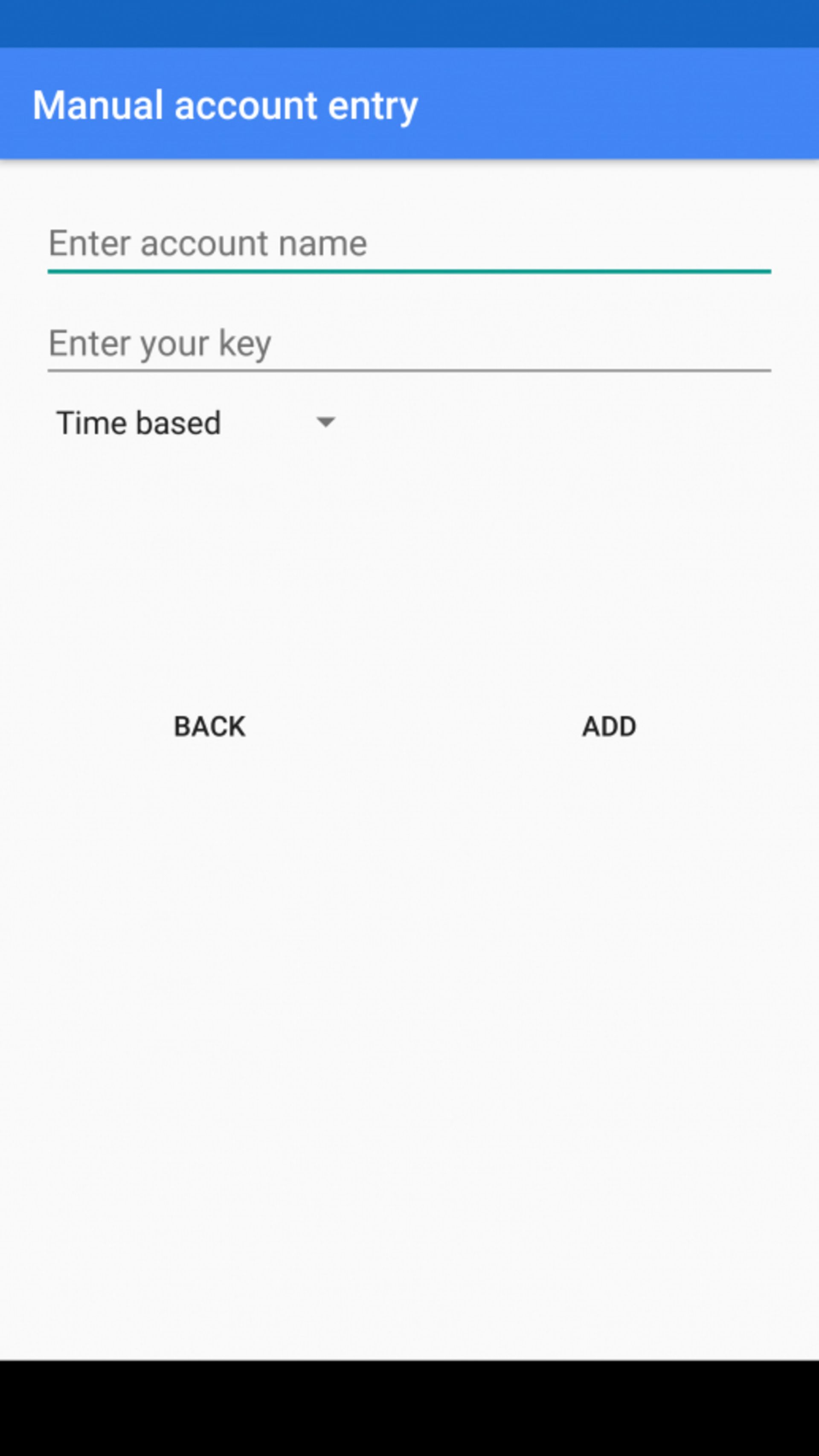 اضافه کردن یک اکانت جدید در Google Authenticator app.