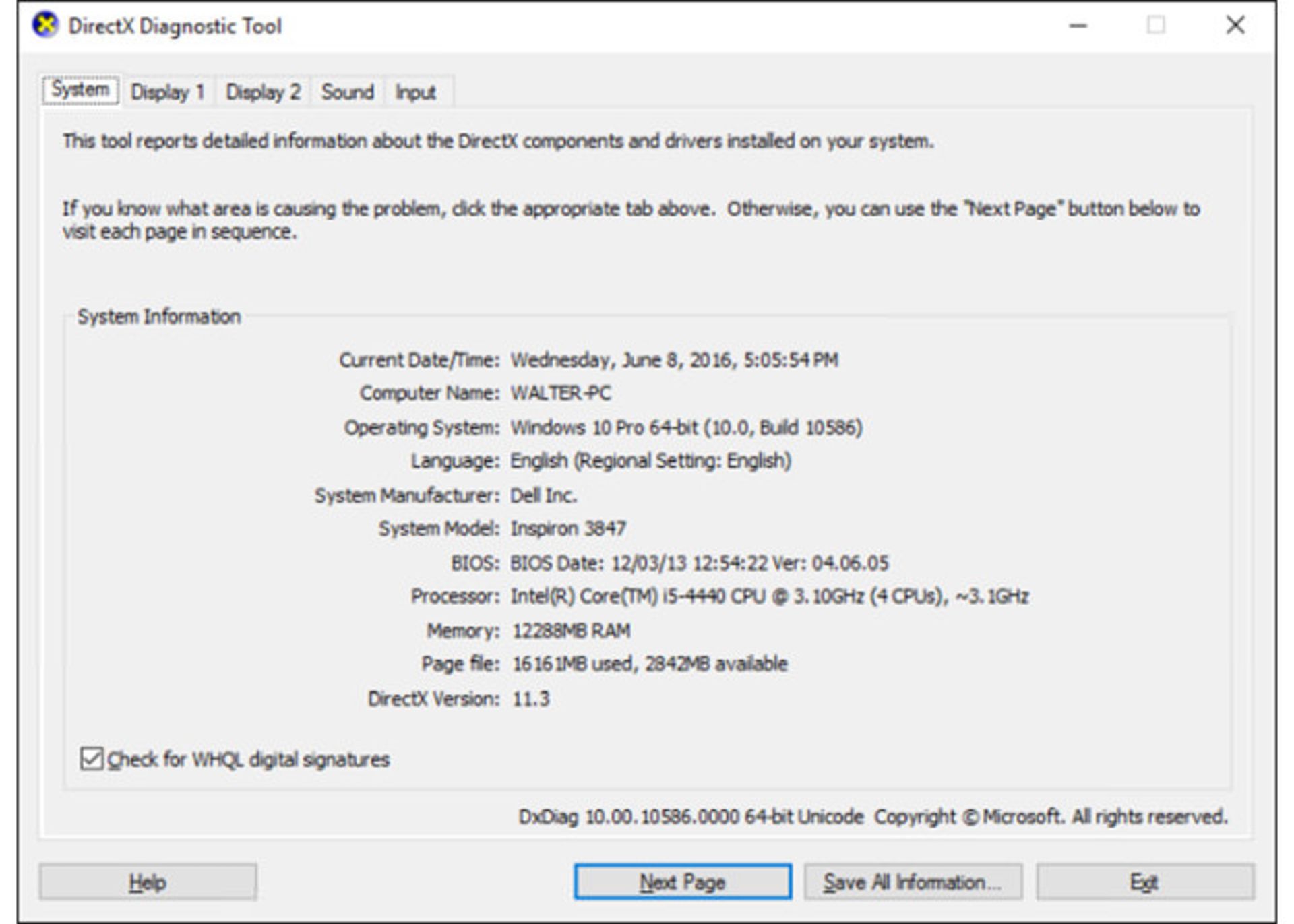 ابزار DirectX Diagnostic