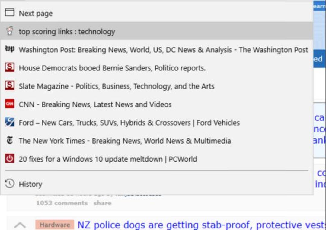 Page history in Microsoft Edge