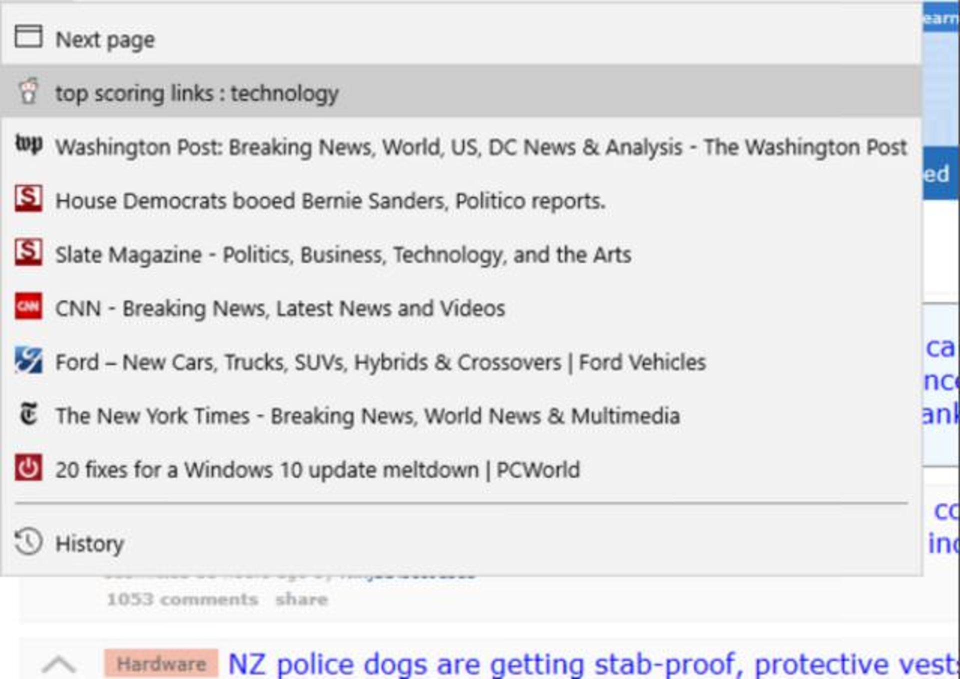 Page history in Microsoft Edge