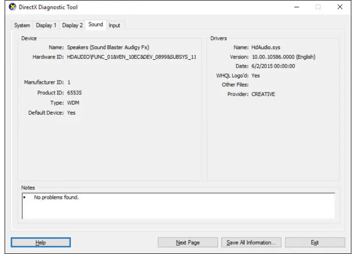 ابزار DirectX Diagnostic