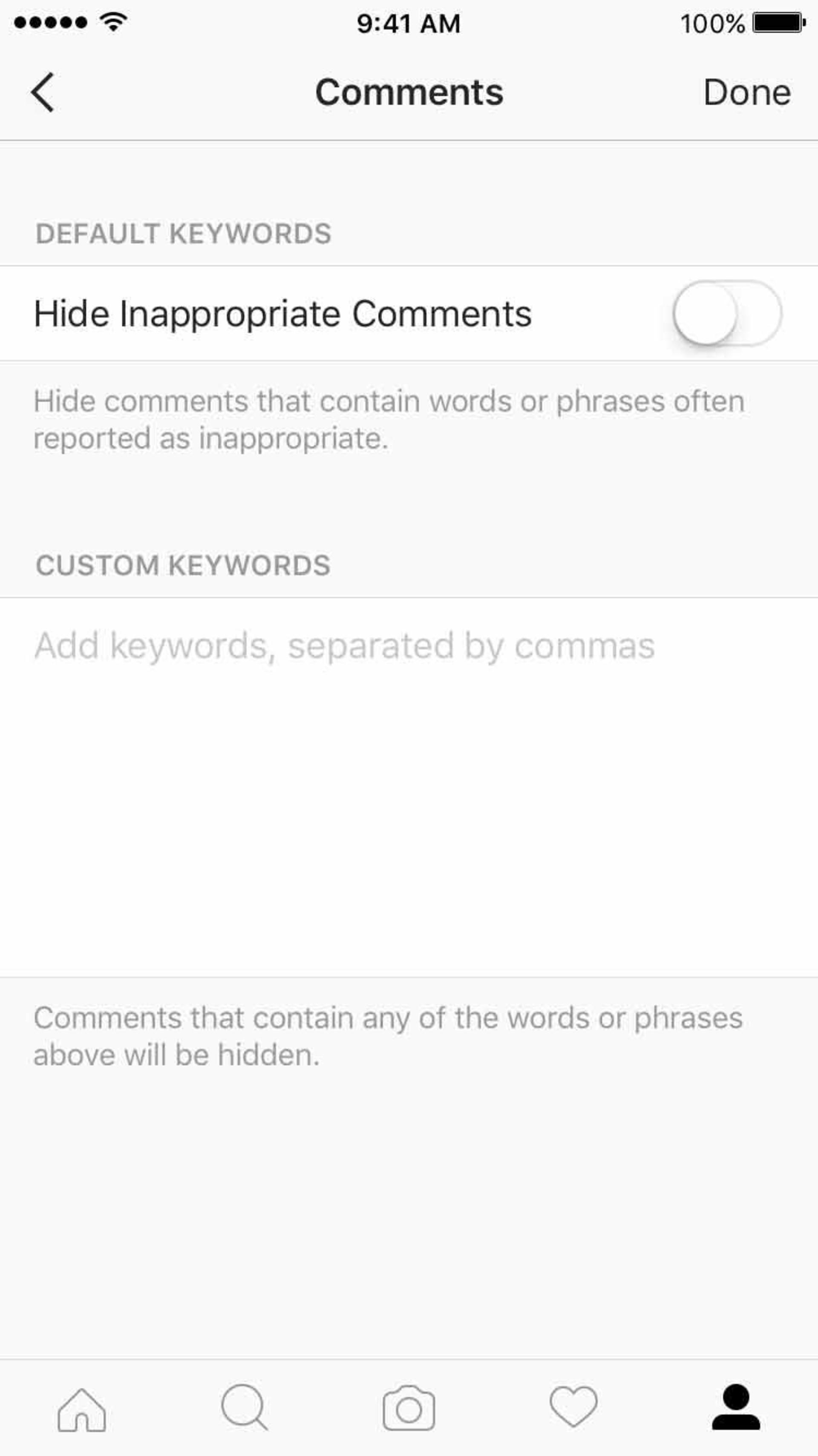 تنظیمات فیلتر کامنت