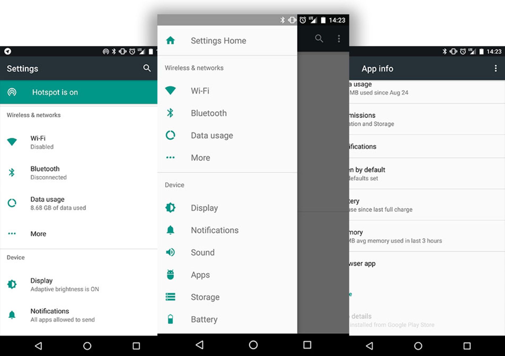 منوی تنظیمات اندروید نوقا