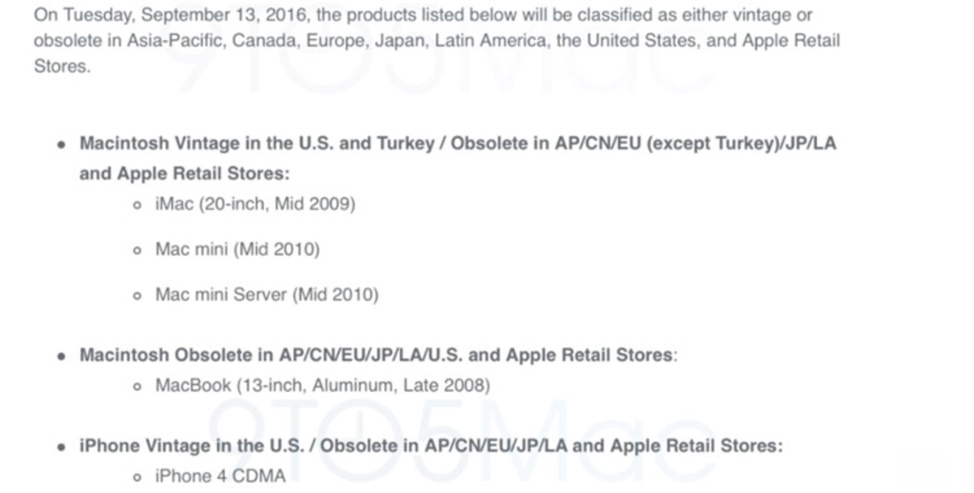 لیست محصولات منسوخ شده اپل