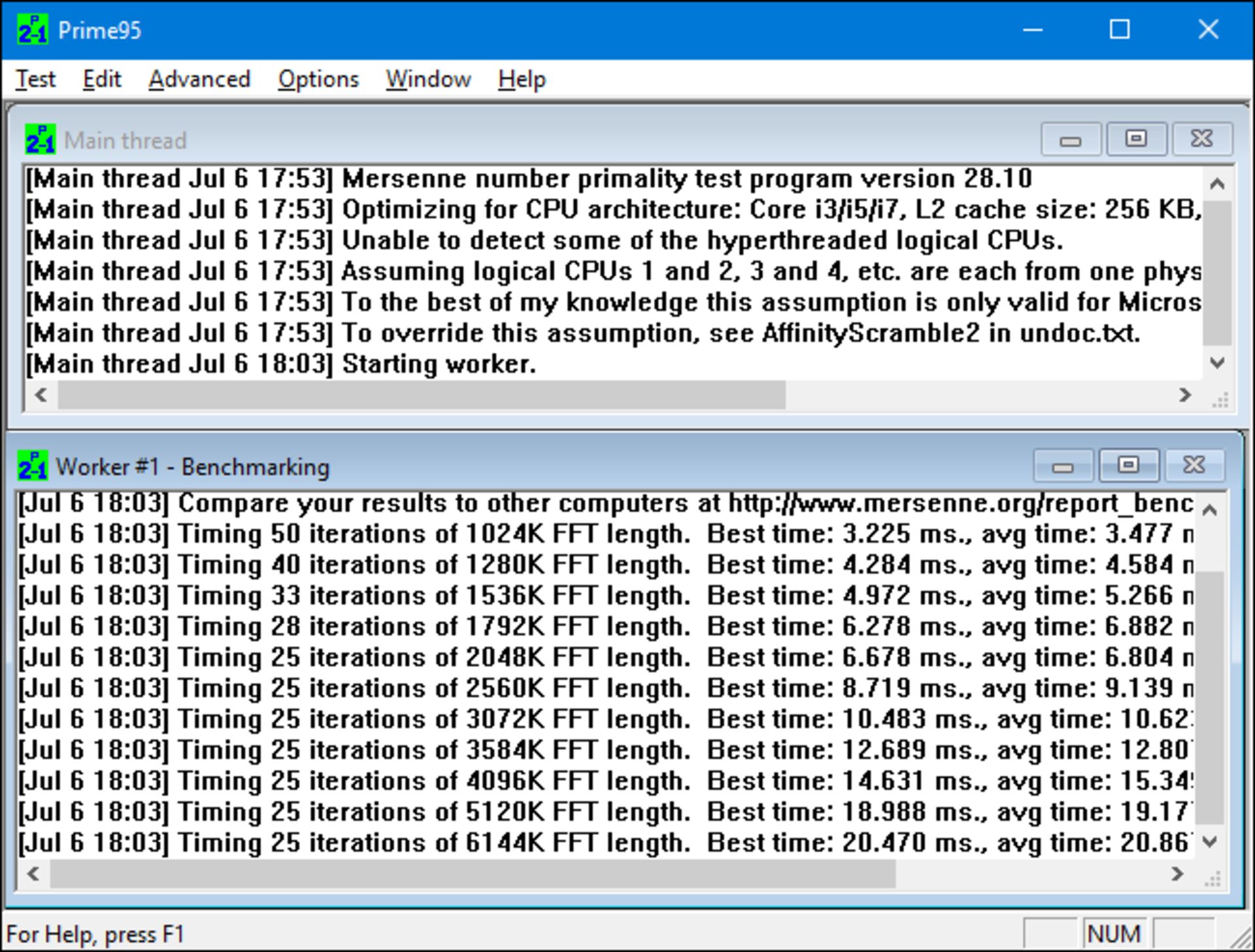 prime95 benchmark