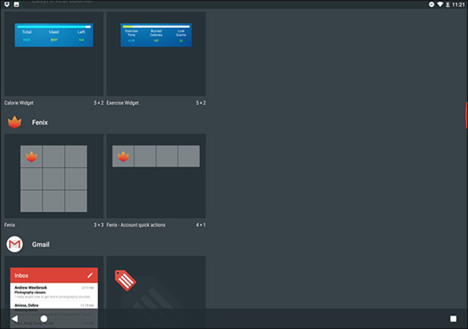 Widgets Screen