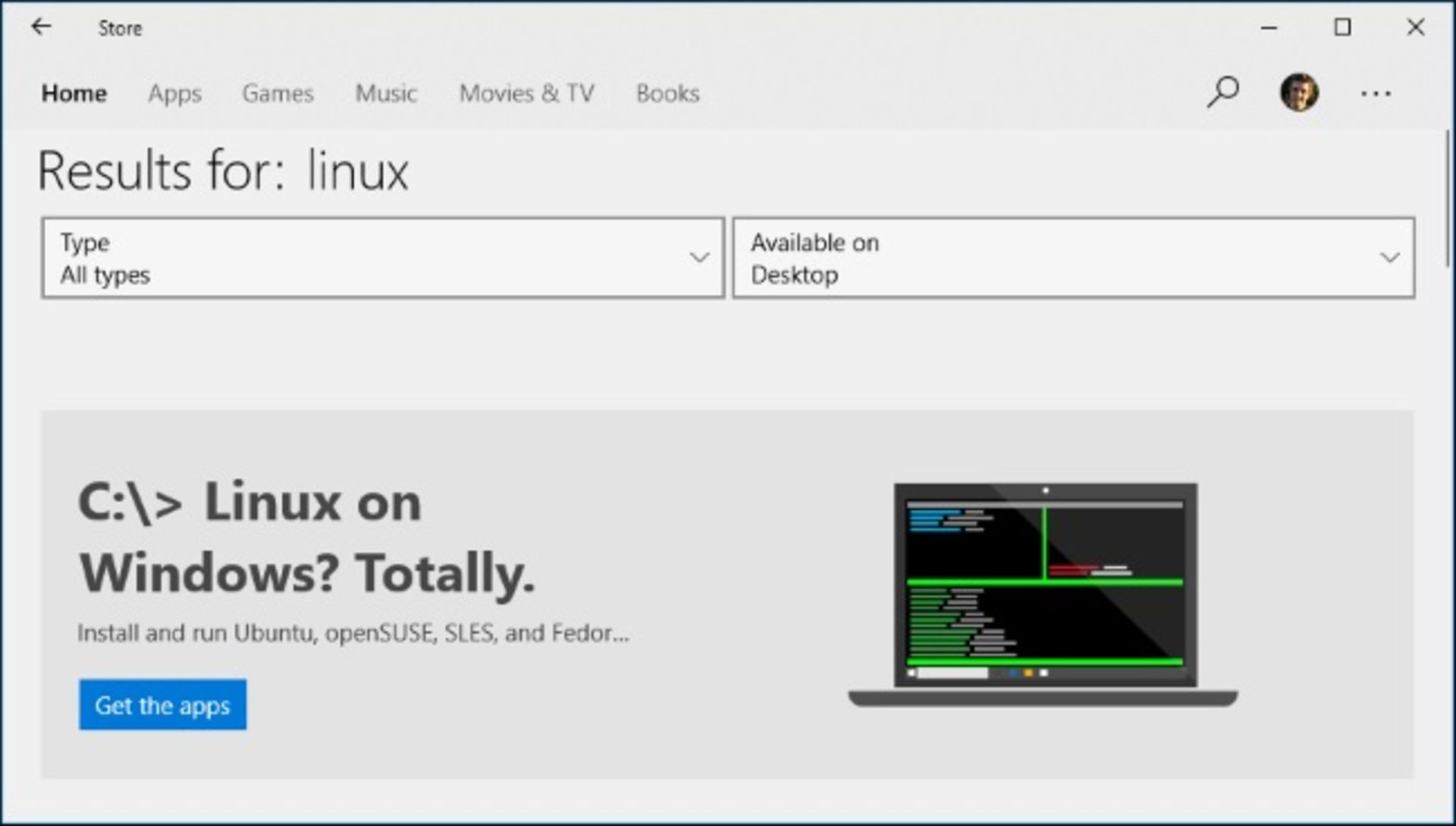 Linux Distributions on Microsoft Store