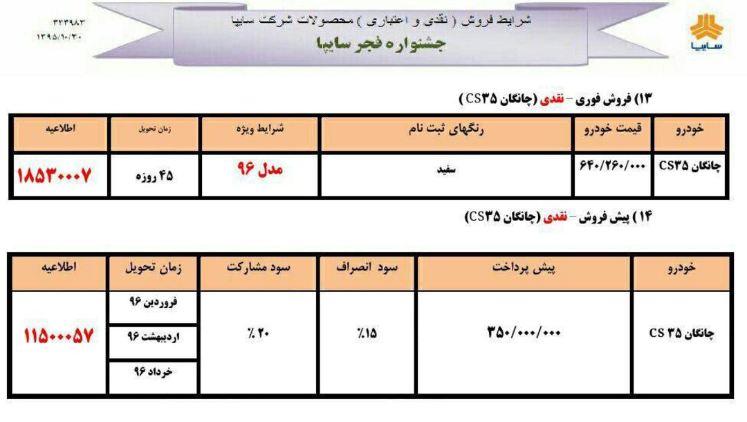 شرایط فروش چانگان cs35
